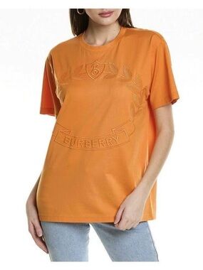 Burberry Orange Embossed Logo Crewneck T-Shirt - woman